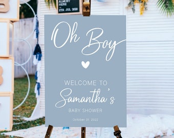 Oh Boy Baby Shower Sign, Blue Baby Shower Welcome Sign Boy, Baby Shower Poster, Baby Boy Shower Decorations, Foam Board Welcome Poster OB1