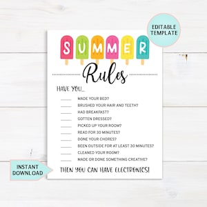 Editable Summer Screen Time Checklist, Screen Time Rules Printable, Summer Chore Chart For Kids, Screen Time Tracker, Chore List, Download