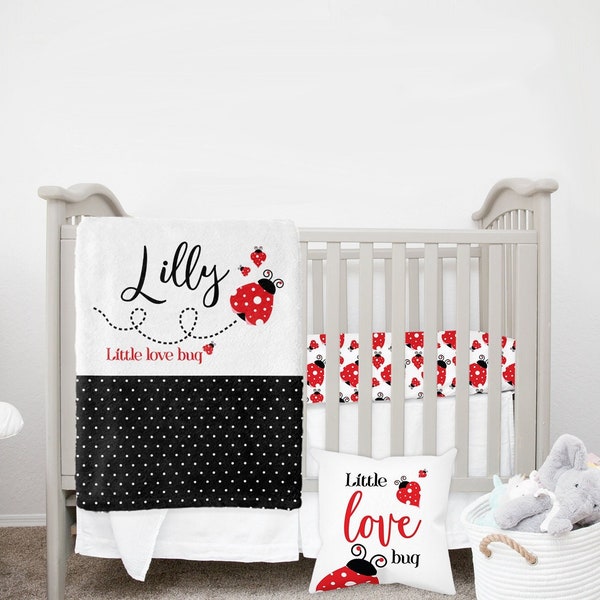 MINI Crib Bedding Set, Ladybug Crib Bedding Set, Baby Girl Crib Bedding Set, Ladybug Nursery, Mini Crib Set, Mini Crib Sheet, Girl Mini Crib
