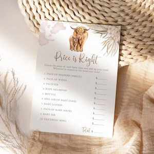 Price Is Right Baby Shower Game, Highland Cow Baby Shower Game, Printable Baby Shower Games, Boho Baby Shower Printable Games Instant, HC1