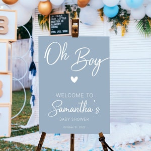 Oh Boy Baby Shower Sign, Blue Baby Shower Welcome Sign Boy, Baby Shower Poster, Baby Boy Shower Decorations, Foam Board Welcome Poster OB1