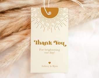 Editable Sunshine Baby Shower Favors, Boho Sun Baby Shower Thank You Tags Printable, Here Comes The Son Baby Shower, Birthday Favor Tag SBS3