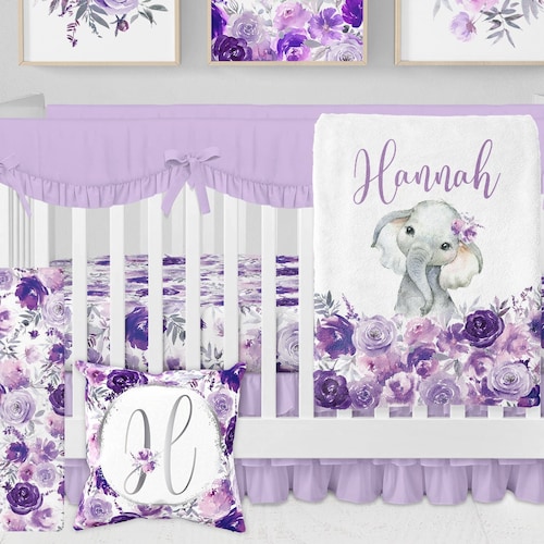 Baby Girl Crib Bedding Set Purple Floral Lavender Baby Etsy