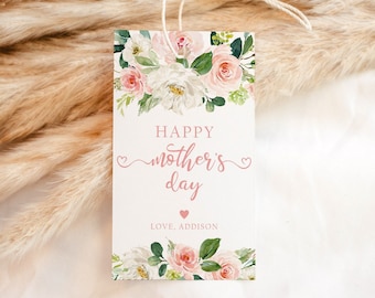 Editable Mothers Day Tag, Happy Mother's Day Tag, Blush Pink Floral Mother's Day Gift Tags Printable, Mom Gift Tag Template Instant Download