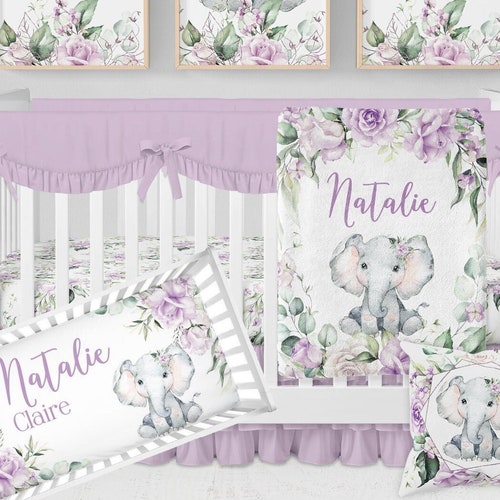 Elephant Baby Bedding Set Baby Girl Crib Bedding Set Purple Etsy