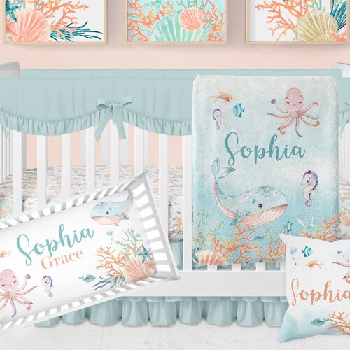 SEA TURTLE CRIB Bedding Set Ocean Nuersery Girl Baby Etsy