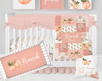 Peach Crib Bedding Set, Baby Girl Crib Bedding Set, Peach Nursery