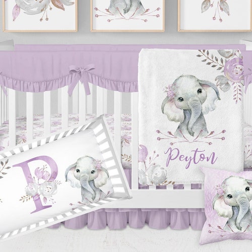 Elephant Baby Bedding Set Baby Girl Crib Bedding Set Purple Etsy