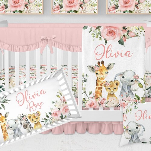 Safari Crib Bedding Set Personalized Baby Girl Blanket Etsy