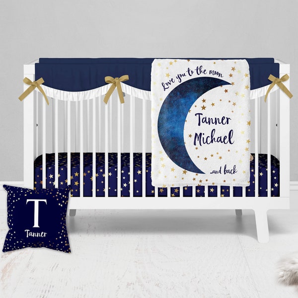 Moon Crib Bedding, Baby Boy Crib Bedding, Love You To The Moon and Back, Moon and Stars Crib Bedding, Baby Boy Bedding, Moon Crib Sheet