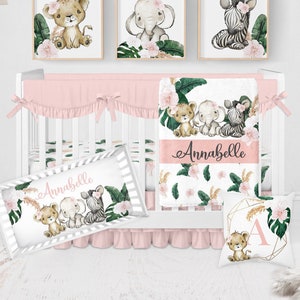 Safari Crib Bedding Set Girl, Baby Girl Crib Bedding, Safari Animal Nursery Set, Safari Nursery Bedding, Pink Baby Bedding, Crib Sets Girl