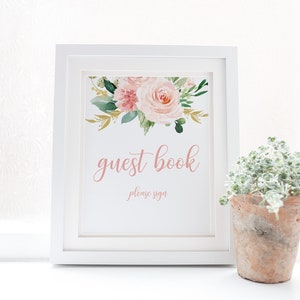 Girl Baby Shower Guest Book Sign, Blush Pink Floral Baby Shower Sign, Printable Party Guest Book Sign, Girl Baby Shower Decorations, PFB1