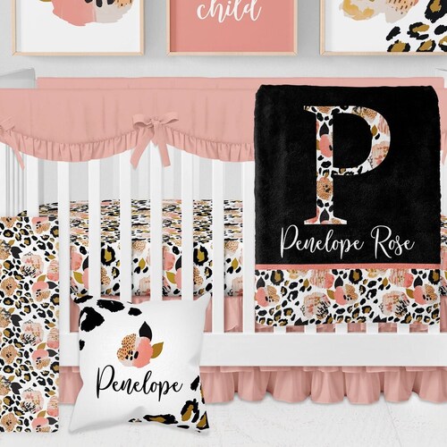 Baby Girl Crib Bedding Set Leopard Girl Nursery Floral Baby Etsy