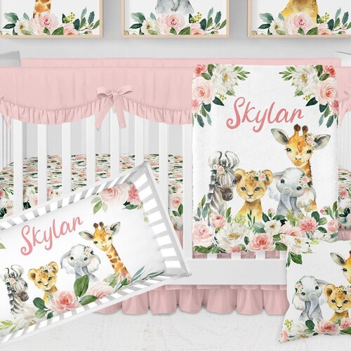 Safari Crib Bedding Set Baby Girl Crib Bedding Set Pink Etsy