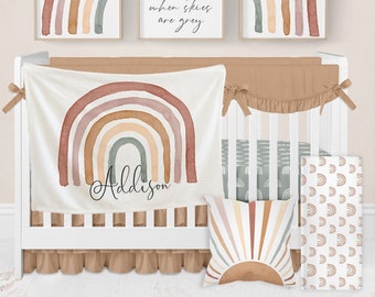 Boho Crib Bedding Set, Rainbow Crib Bedding, You Are My Sunshine