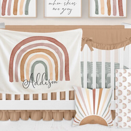 3 Piece Boho Rainbow Crib Bedding Set Standard Size Nursery Etsy
