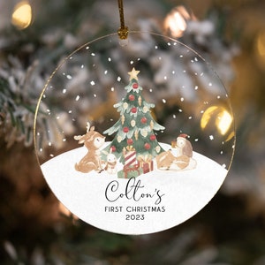 Personalized Baby First Christmas Ornament 2023, Woodland Ornament, Baby&#39;s First Christmas, Woodland Creatures 1st Christmas Baby Ornament