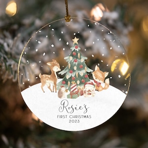 Personalized Baby&#39;s First Christmas Ornament 2023, Woodland Animals Ornament, Woodland Baby Ornament, Custom Baby Ornament, 1st Christmas