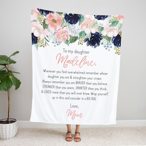 Manta personalizada para hija, para mi hija, regalo de Navidad para hija, regalo para hija, regalo para madre e hija, manta personalizada, floral