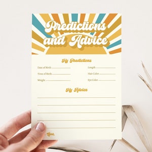 Carte de prédictions et de conseils pour une baby shower soleil, jeu de baby shower Here Comes The Son, jeux de baby shower imprimables, téléchargement immédiat, RSB1