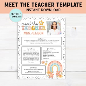 Retro Rainbow Meet The Teacher Template, Editable Teacher Printable, Groovy Meet The Teacher, Open House Back To School Newsletter Flyer