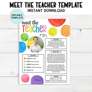 Watercolor Rainbow Meet The Teacher Template, Back to School Letter, Open House Back To School Newsletter Flyer, Editable Teacher Printable