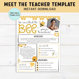 Meet The Teacher Template, Editable Teacher Printable, Bee Classroom Decor, Open House, Back To School Newsletter Flyer, Instant Download