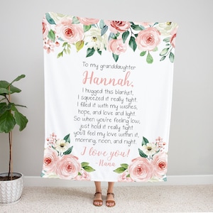 Christmas Gift Granddaughter, Personalized Granddaughter Blanket, To My Granddaughter, Granddaughter Gift, Holiday Gifts Pink Floral Blanket