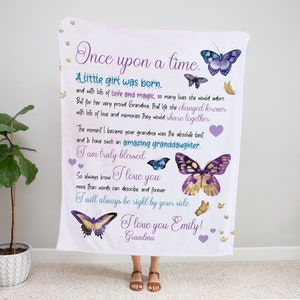 To My Granddaughter Blanket, Christmas Gift From Grandma, Granddaughter Gift, Personalized Blanket Butterfly, Custom Name Blankets For Girls