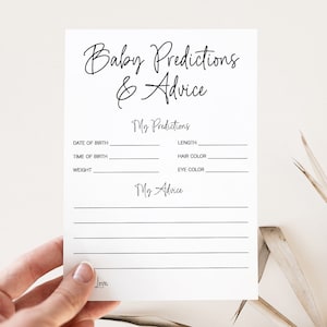 Tarjeta de consejos y predicciones para bebés, baby shower minimalista, juegos de baby shower imprimibles, descarga instantánea de baby shower de género neutro, MB2