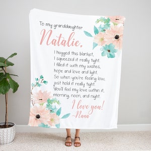 Personalized Granddaughter Blanket, To My Granddaughter, Christmas Gift Granddaughter, Granddaughter Gift, Personalized Blanket Floral Mint