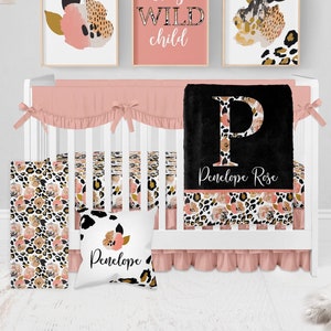 Baby Girl Crib Bedding Set, Leopard Crib Bedding, Leopard Baby Girl Nursery, Pink Crib Sheets Girl, Leopard Print, Personalized Baby Blanket