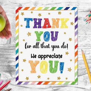 Teacher Appreciation Week Printable Sign, Thank You For All You Do, Teacher Appreciation Sign Instant Download, Staff, Employee, Nurse, PTO