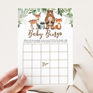 Woodland Baby Shower Bingo Cards, Baby Bingo Game, Woodland Baby Shower Game, Greenery Woodland Animals Baby Shower Bingo Game Printable WS1