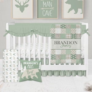 Woodland Crib Bedding Set, Boy Crib Bedding, Woodland Nursery, Boy Nursery Bedding, Sage Green Crib Bedding Neutral, Bear, Deer Crib Sheets