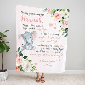 Personalized Granddaughter Blanket, Christmas Gift Granddaughter, To My Granddaughter, Holiday Gifts, Pink Elephant Blanket, Baby Gift Xmas