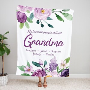 Grandma Christmas Gift, Purple Floral Grandma Blanket, Personalized Blanket For Grandma, Grandma Gift, Grandkids Names, Grandparent Blanket