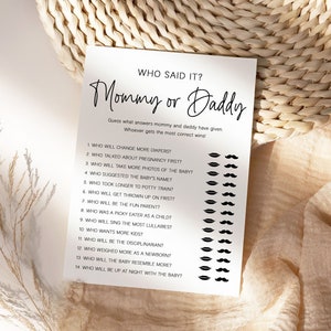 Mommy or Daddy Game, Guess Who Said It Game, Minimalist Baby Shower Games, Printable Baby Shower Games Gender Neutral, Instant Download, MB2