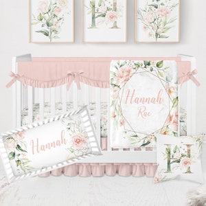 Floral Crib Bedding Set, Girl Nursery Bedding Set, Pink and Gold Floral, Baby Bedding Crib Sets Girl, Floral Nursery, Floral Crib Sheets