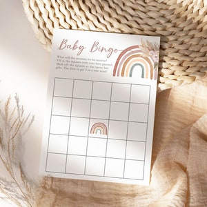 Baby Bingo Game, Rainbow Baby Shower Bingo Cards, Boho Baby Shower Games, Baby Shower Bingo Game, Printable Bingo, Instant Download BOHB1