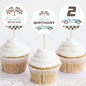 Editable Two Fast Cupcake Toppers, Two Fast Birthday Decorations Boy, Race Car Birthday Decor, Race Car 2nd Birthday Party Template, RCB1