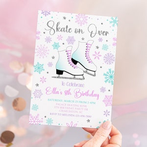 Ice Skating Birthday Invitation Instant Download, Ice Skating Party Invite, Ice Skating Invitation Template, Girl Skate Party Purple Silver