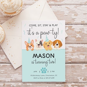 Dog Birthday Invitation, Puppy Pawty Invitation, Editable Birthday Invitation Boy, Lets Pawty Birthday Invitation For Boys, Instant Download