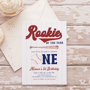 Editable Baseball First Birthday Invitation, Baseball Birthday Invite Boy, 1st Birthday Template, Rookie Of The Year, Instant Download BB1