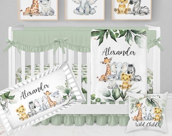 Safari Crib Bedding Set, Baby Boy Crib Bedding Set, Boy Safari Nursery, Safari Crib Sheet, Elephant, Giraffe, Safari Animal Baby Bedding Set