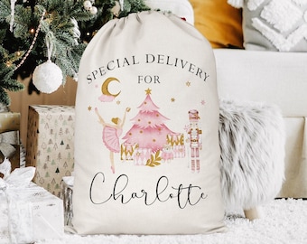 Personalized Santa Sack, Christmas Sack, Pink Christmas Nutcracker, Christmas Eve Box, Christmas Gift Bag, Christmas Present Sack, Toy Sack