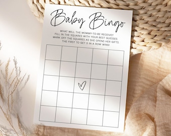Jeu de bingo bébé minimaliste, cartes de bingo de douche de bébé, jeux de douche de bébé neutres, jeu de bingo de douche de bébé, cartes de bingo imprimables, MB2