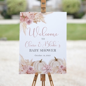 Pink Pumpkin Baby Shower Welcome Sign, Fall Baby Shower Sign, Little Pumpkin Baby Shower Decorations, Boho Fall Baby Shower Welcome Sign FP1