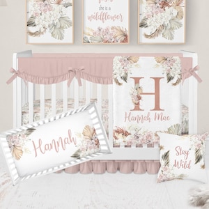 Boho Crib Bedding Set Girl, Baby Girl Crib Bedding, Floral Crib Bedding, Floral Boho Nursery Bedding, Blush Pink, Tropical, Neutral Crib Set