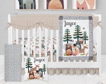 Woodland Crib Bedding Set Boy, Baby Boy Crib Bedding, Woodland Nursery, Woodland Animal Boy Nursery Bedding, Bear, Fox, Forest Crib Bedding